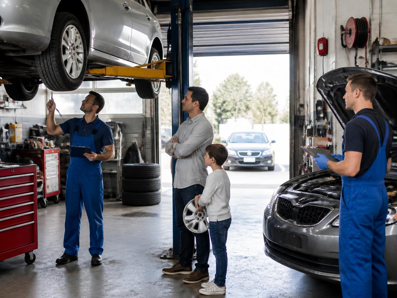 CELPIP Speaking Task 3 scene: a car repair garage