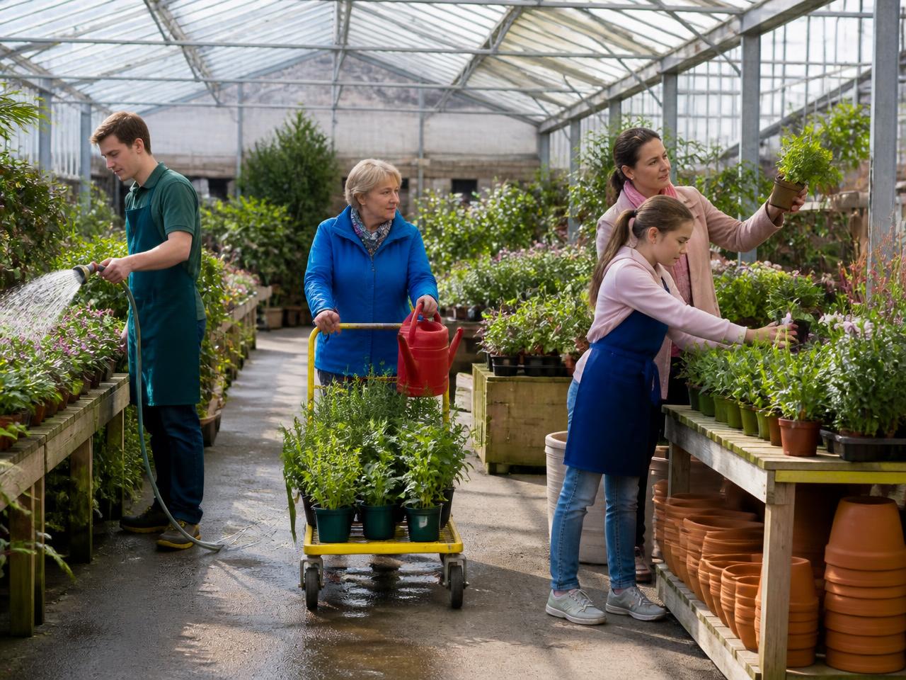 CELPIP Speaking Task 3 scene: a garden centre greenhouse in spring