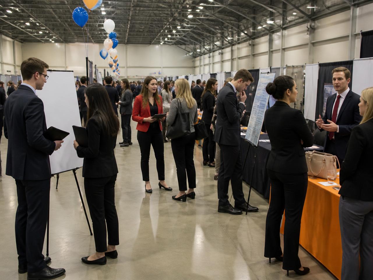 CELPIP Speaking Task 3 scene: a job fair in a large hall
