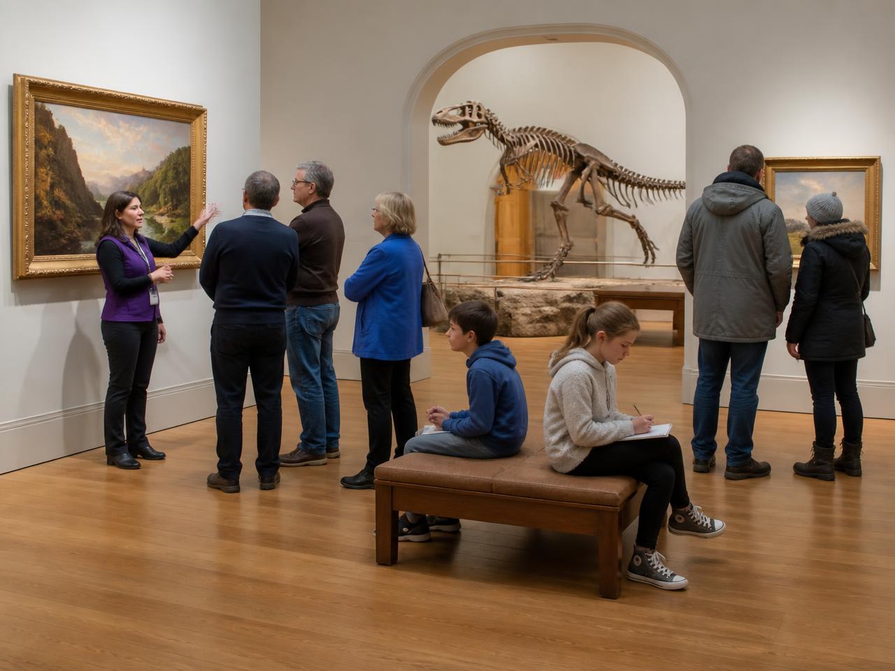 CELPIP Speaking Task 3 scene: a museum gallery on a weekday